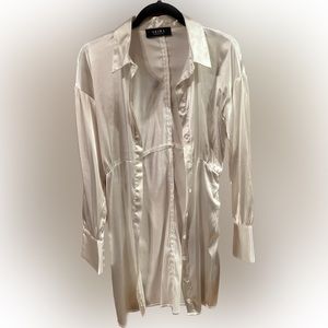 Satin White Akira button down shirt dress